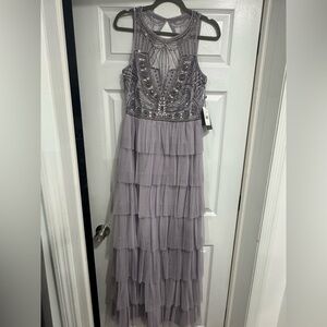 NWT Adrianna Papell Lavender Tiered Embellished Gown